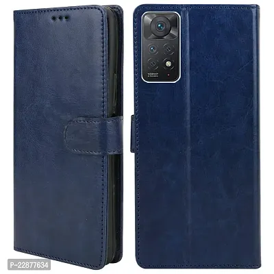 Fastship Faux Leather Wallet with Back Case TPU Build Stand  Magnetic Closure Flip Cover for Redmi Note 11  Navy Blue-thumb0