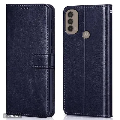 Fastship Case Vintage Magnatic Closer Leather Flip Cover for Motorola Moto E40  Cobalt Blue-thumb2