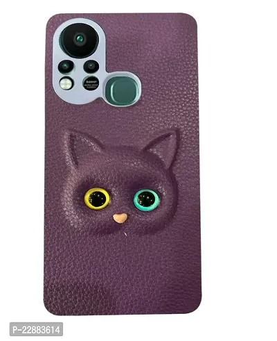 Coverage Coloured 3D POPUP Billy Eye Effect Kitty Cat Eyes Leather Rubber Back Cover for Infinix Hot 11s  Purple
