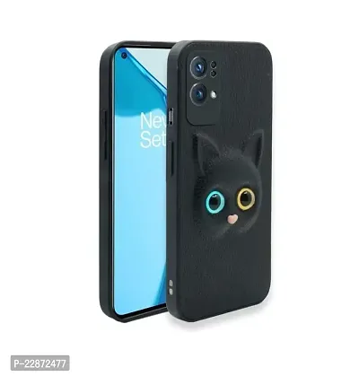 Fastship Coloured 3D POPUP Billy Eye Effect Kitty Cat Eyes Leather Rubber Back Cover for Oppo Reno7 Pro 5G  Pitch Black-thumb0