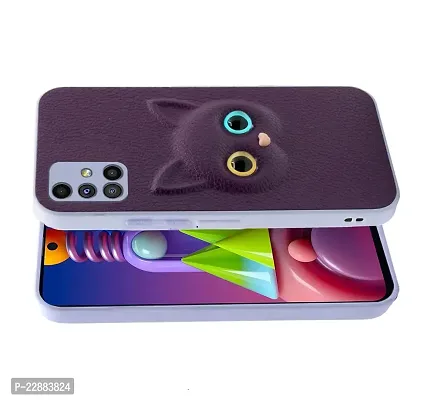 Coverage Coloured 3D POPUP Billy Eye Effect Kitty Cat Eyes Leather Rubber Back Cover for Samsung Galaxy A51  Purple-thumb2