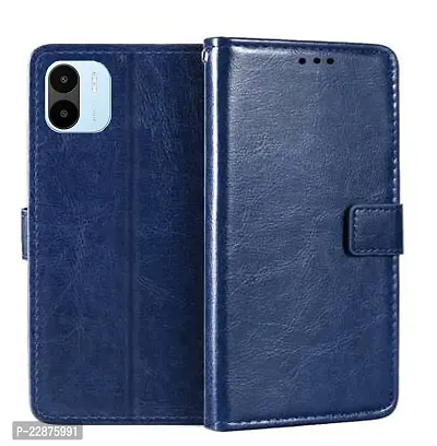 Fastship Leather Finish Inside TPU Wallet Back Case Stand Magnetic Closure Flip Cover for Redmi A1 2022  Navy Blue-thumb2