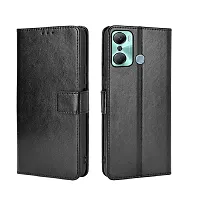 Fastship Vintage Magnatic Button Case Inside Build Back TPU Stand View Lether Flip Cover for Infinix X668  Hot 12Pro  Black-thumb1