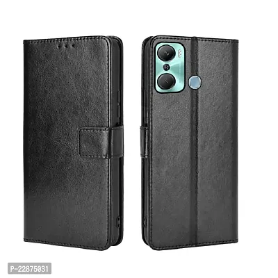 Fastship Vintage Magnatic Button Case Inside Build Back TPU Stand View Lether Flip Cover for Infinix X668  Hot 12Pro  Black-thumb2