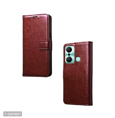 Fastship Vintage Magnatic Closer Leather Flip Cover for Infinix X6825  HOT 20Play  Executive Brown-thumb2