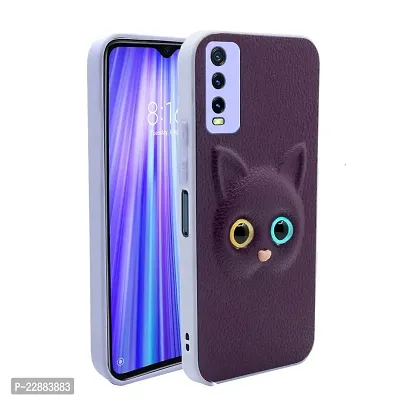 Coverage Coloured 3D POPUP Billy Eye Effect Kitty Cat Eyes Leather Rubber Back Cover for Vivo Y11s  Purple