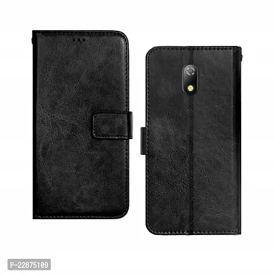 Fastship Faux Leather Wallet with Back Case TPU Build Stand  Magnetic Closure Flip Cover for itel A23  Venom Black