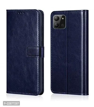 Fastship Faux Leather Wallet with Back Case TPU Build Stand  Magnetic Closure Flip Cover for Infinix Hot 11 2022  Navy Blue-thumb0