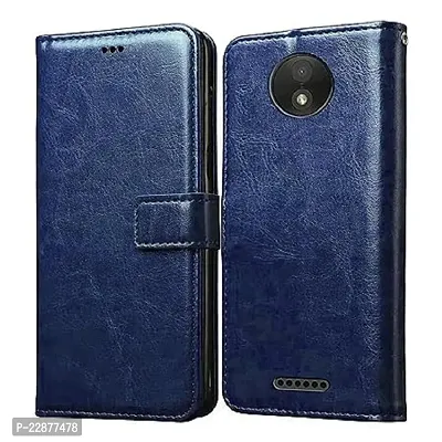 Fastship Case Vintage Magnatic Closer Leather Flip Cover for Motorola Moto C Plus  Cobalt Blue-thumb2