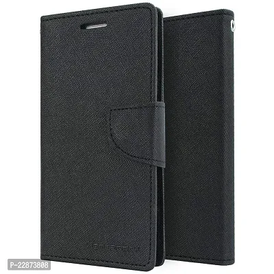 Fastship Imported Canvas Cloth Smooth Flip Cover for Samsung J1 4G  SM J120G Inside TPU  Inbuilt Stand  Wallet Style Back Cover Case  Stylish Mercury Magnetic Closure  Black-thumb2