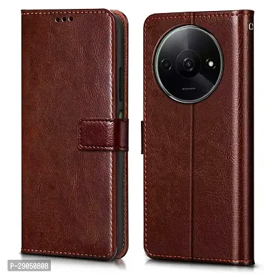 Fastship Vintage Magnatic Closer Matte Leather Flip Cover for Mi REDMI A3 ( 2023 Model ) - Tan Brown