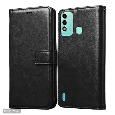 Fastship Cover Leather Finish Inside TPU Back Case Wallet Stand Magnetic Closure Flip Cover for Itel Vision 2S  Venom Black-thumb0
