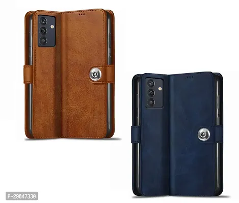 Fastship Samsung M13 4G - SM-M135F Combo 2 Flip Cover | Wallet Button Magnetic Leather Case for Samsung Galaxy M13 4G - Blue / Brown