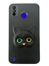 Coverage Colour Eye Cat Soft Kitty Case Back Cover for Tecno Spark Go 2020  Faux Leather Finish 3D Pattern Cat Eyes Case Back Cover Case for Tecno KE5  Spark Go 2020  Black-thumb1