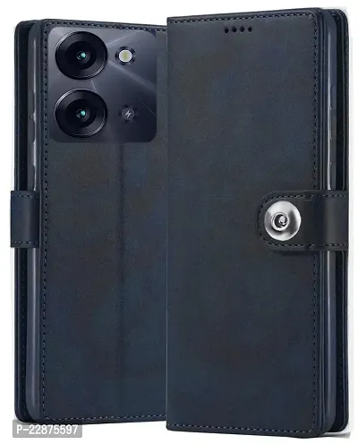 Fastship Cases Leather Finish Flip Cover for Itel P683L  Itel P40 Plus  Inside Back TPU  Stand  Wallet Button Magnetic Closure for Itel P40  Navy Blue-thumb2