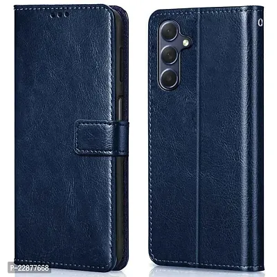 Fastship Leather Finish Inside TPU Wallet Stand Magnetic Closure Flip Cover for Samsung Galaxy M34 5G  Navy Blue-thumb0