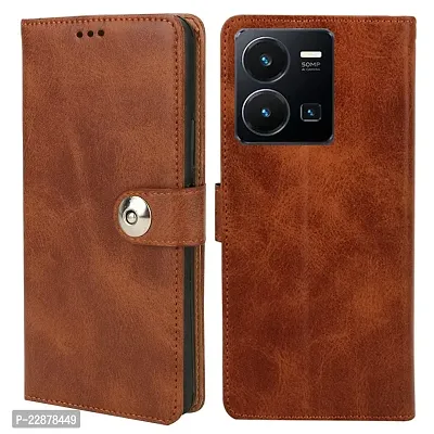 Fastship Vivo Y90 Flip Cover  Full Body Protection  Inside Pockets  Stand  Wallet Stylish Button Magnetic Closure Book Cover Leather Flip Case for Vivo Y90  Executive Brown-thumb0