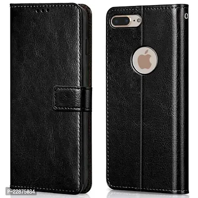 Fastship Vintage Magnatic Button Case Inside Build Back TPU Stand View Lether Flip Cover for Apple I Phone 7Plus  Black-thumb2