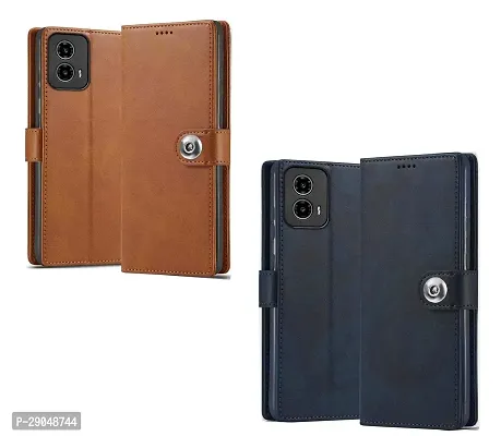 Fastship Motorola Moto G24 Power Combo 2 Flip Cover imported TPU Wallet Button Magnetic Book Leather Combo 2 Flip Cover for Motorola G24 Power - Blue / Brown-thumb0