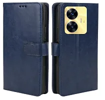 Fastship Cover Case Vintage Magnatic Button Case Inside Build Back TPU Stand View Lether Flip Cover for Realme RMX3710  Narzo N55  Blue-thumb1