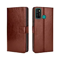 Fastship Vintage Magnatic Button Case Inside Build Back TPU Stand View Lether Flip Cover for Infinix X655D  Hot 9  Brown-thumb1