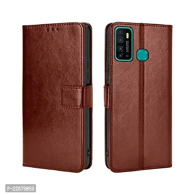 Fastship Vintage Magnatic Button Case Inside Build Back TPU Stand View Lether Flip Cover for Infinix X655D  Hot 9  Brown-thumb2