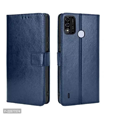 Fastship Faux Leather Wallet with Back Case TPU Build Stand  Magnetic Closure Flip Cover for itel A48  Navy Blue