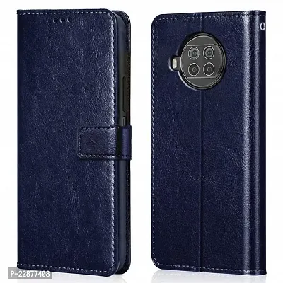Fastship Faux Leather Wallet with Back Case TPU Build Stand  Magnetic Closure Flip Cover for Mi 10i  Navy Blue