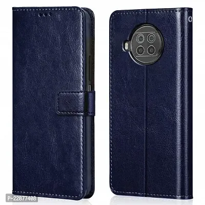 Fastship Faux Leather Wallet with Back Case TPU Build Stand  Magnetic Closure Flip Cover for Mi 10i  Navy Blue-thumb0