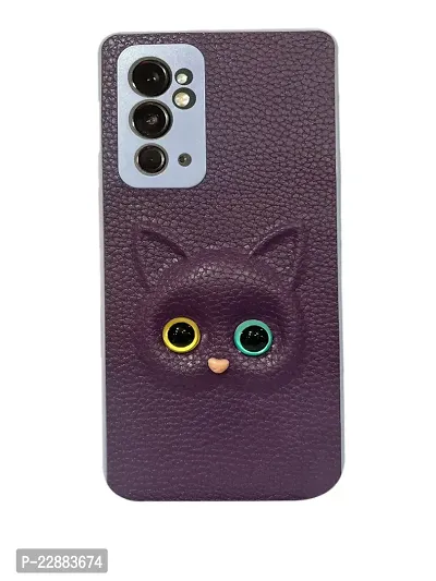 Coverage Coloured 3D POPUP Billy Eye Effect Kitty Cat Eyes Leather Rubber Back Cover for OnePlus 9RT 5G  Purple-thumb2