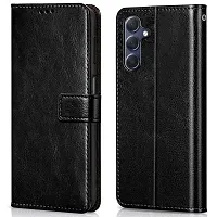 Fastship Vintage Magnatic Closer Leather Flip Cover for Samsung M34 5G  SM M346B  Venom Black-thumb1