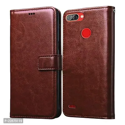 Fastship Faux Leather Wallet with Back Case TPU Build Stand  Magnetic Closure Flip Cover for itel A46  Executive Brown-thumb0