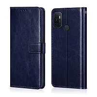 Fastship Leather Finish Inside TPU Wallet Back Case Stand Magnetic Closure Flip Cover for Oppo A53 4G  Navy Blue-thumb1