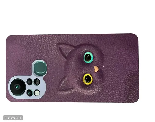 Coverage Colour Eye Cat Soft Kitty Case Back Cover for Infinix Hot 11s  Faux Leather Finish 3D Pattern Cat Eyes Case Back Cover Case for Infinix X6812  Hot 11s  Jam Purple-thumb0