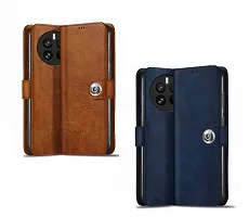 Fastship Genuine Leather Finish Combo 2 Flip Cover for Realme 12Pro Plus RMX3840 | Wallet Button Magnetic for Realme 12 Pro+ 5G - Brown / Blue-thumb1