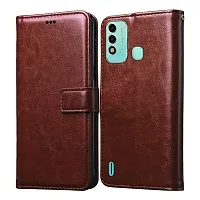 Fastship Vintage Magnatic Button Case Inside Build Back TPU Stand View Lether Flip Cover for itel L6006  itel A48  Brown-thumb1