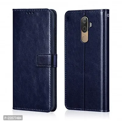 Fastship Faux Leather Wallet with Back Case TPU Build Stand  Magnetic Closure Flip Cover for Lenovo K8 Note  Navy Blue-thumb0