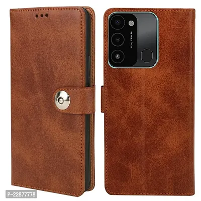 Fastship Cover Genuine Matte Leather Finish Flip Cover for Tecno KG5k Spark 8C  Wallet Style Back Cover Case  Stylish Button Magnetic Closure  Brown