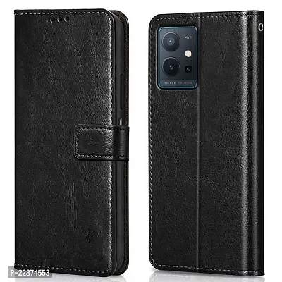 Fastship Cover Leather Finish Inside TPU Back Case Wallet Stand Magnetic Closure Flip Cover for Vivo T1 5G  Venom Black-thumb0