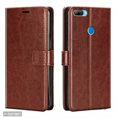 Fastship Faux Leather Wallet with Back Case TPU Build Stand  Magnetic Closure Flip Cover for Huawai Honor 9N  Executive Brown-thumb0