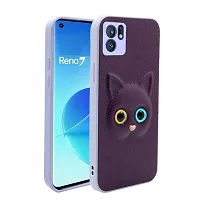 Coverage Coloured 3D POPUP Billy Eye Effect Kitty Cat Eyes Leather Rubber Back Cover for Oppo Reno7 5G  Purple-thumb1