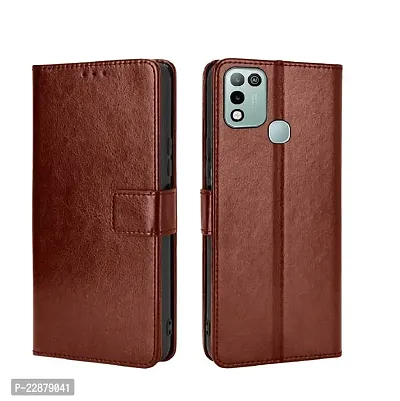 Fastship Faux Leather Wallet with Back Case TPU Build Stand  Magnetic Closure Flip Cover for Infinix Hot 10 Play  Executive Brown