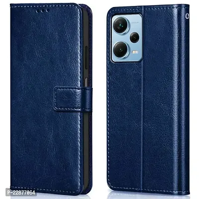 Fastship Leather Finish Inside TPU Wallet Stand Magnetic Closure Flip Cover for REDMI Note 12 5G  Navy Blue-thumb0