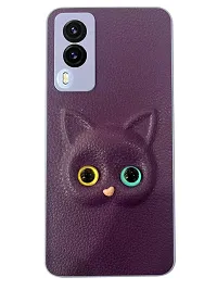 Coverage Coloured 3D POPUP Billy Eye Effect Kitty Cat Eyes Leather Rubber Back Cover for Vivo V21e  Purple-thumb1