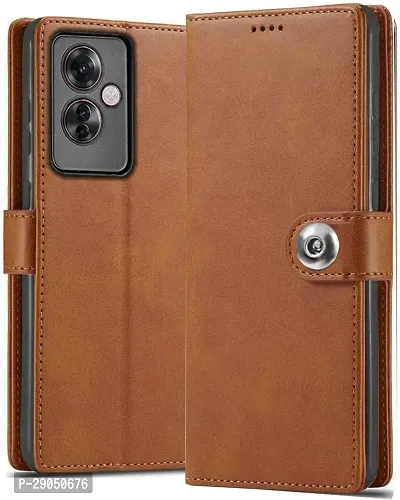 Fastship Genuine Leather Finish Flip Cover for OPPO CPH2603 / F25 Pro 5G | Inside Back TPU Wallet Button Magnetic Closure for OPPO F25 Pro 5G- Brown-thumb0