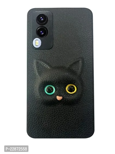 Coverage Colour Eye Cat Soft Kitty Case Back Cover for Vivo V21e  Faux Leather Finish 3D Pattern Cat Eyes Case Back Cover Case for Vivo V2055  V21e 5G  Black-thumb0