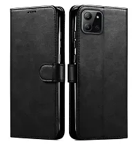 Fastship Vintage Magnatic Button Case Inside Build Back TPU Stand View Lether Flip Cover for Infinix X675  Hot 11 2022  Black-thumb1