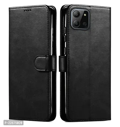 Fastship Vintage Magnatic Button Case Inside Build Back TPU Stand View Lether Flip Cover for Infinix X675  Hot 11 2022  Black-thumb2