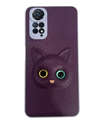 Coverage Colour Eye Cat Soft Kitty Case Back Cover for Redmi Note 11s  Faux Leather Finish 3D Pattern Cat Eyes Case Back Cover Case for Mi Redmi Note 11s  Jam Purple-thumb1