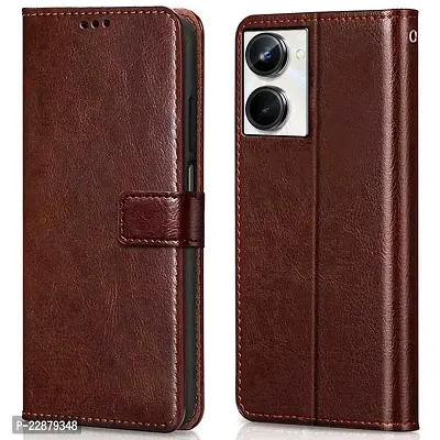 Fastship New Leather Finish Inside TPU Wallet Stand Magnetic Closure Flip Cover for Realme 10 4G  Executive Brown-thumb0